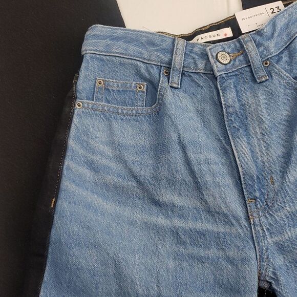 Pacsun Women's 23 Black & Blue Two Tone Paneled Boyfriend Jeans - Picture 8 of 13